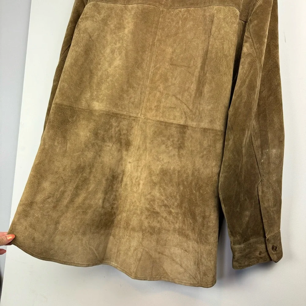 Mark Shale Mens Suede Leather Jacket Coat Sz Large Tan Button Down